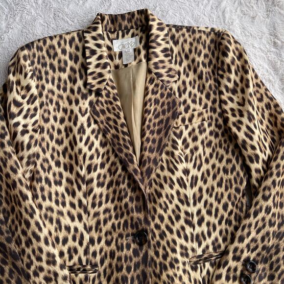 SOLD Cache vintage leopard print blazer jacket Y2K 90s animal cheetah mob wife L - Picture 7 of 16